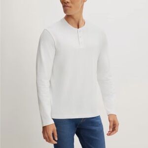Everlane White Henley Button Up Long Sleeve Shirt